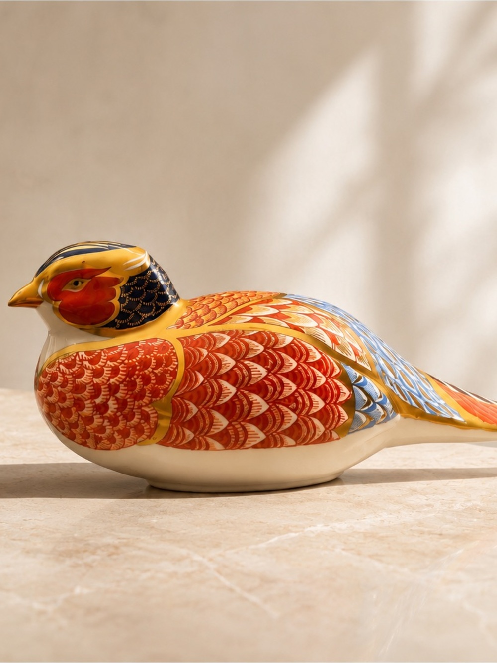 Royal Crown Derby Ceramic Bird Figurine in Red, Gold, Blue